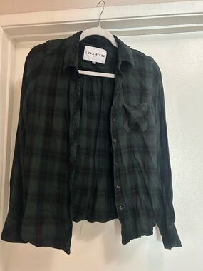 Lola River Women's Dark Green Plaid Button-Down Shirt
